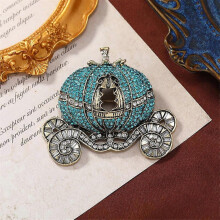 (blue) Luxury Retro Full Diamond Pumpkin Car Brooch Ladies, Fashion Winter Coat Pin Gifts Accessories