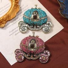 (pink and blue) Luxury Retro Full Diamond Pumpkin Car Brooch Ladies, Fashion Winter Coat Pin Gifts Accessories