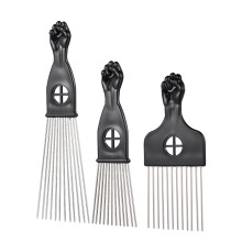 3 zwarte metalen afro-kammen met vuistvormige handvatten