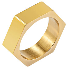 Hexagon Ring for Men Stainless Steel Gold