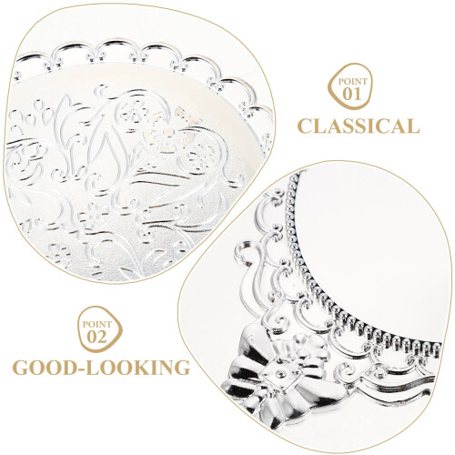 Vintage embossed oval hand mirror silver 2