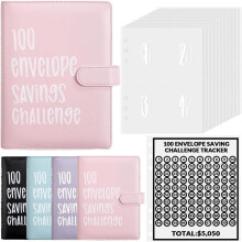 Pasta para o Desafio de Poupança com 100 Envelopes Rosa
