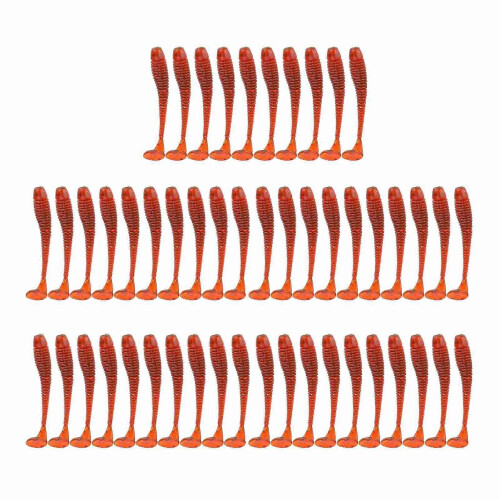 50 Stück 5 cm lange, weiche Kunststoff-Angelköder, T-Schwanz-Wurmköder, Angelzubehör, Rot
