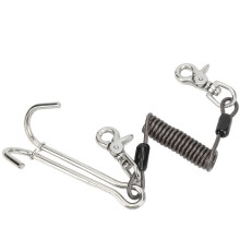 316 Stainless Steel Diving Current Hook Double Reef Drift Hook with Spiral Coil LanyardBlack