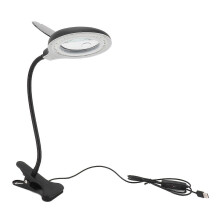Clip-on vergrootglas met lichtgevende dop en verstelbare LED-bureaulamp van PP voor solderen, knutselen en lezen.