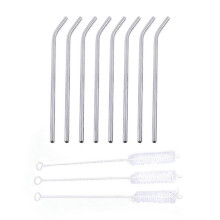 8PCS Stainless Steel Metal Drinking Beverage Straws Set w/ 3 Reusable Cleaning Brushes Kit