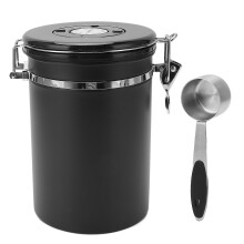 Kaffeebohnen-Aufbewahrungsbehälter aus Edelstahl, luftdicht, mit 30-ml-Löffel, Datumsanzeige, 1,8 l, Schwarz