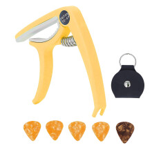 Electric Guitar Capo ABS Quick Release Ukulele Guitar Capo Set with 5PCS Guitar Picks for Mandolin Banjo Yellow