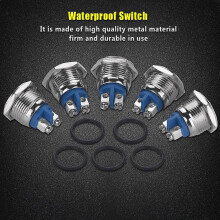 5 Pcs/set 16mm 250V Metal Waterproof 2Pin Mini Push Button Switch(flat head)