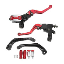 1 Pair 7/8in Brake Master Cylinder Lever Universal Motorcycle Handlebar Kit with Reservoir Carbon Fiber Hand Guard Red