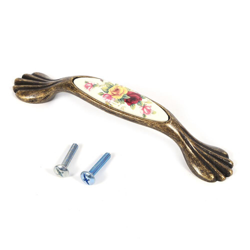 Flower Ceramic Bronze DIY Door Handles Cabinet Cupboard Drawer Wardrobe Knobs Pull 6# 1