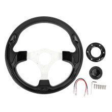 Universeel 13 inch racestuur in PU-aluminium met comfortabele grip, 6 gaten en claxonknop, zwart