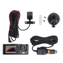 Autoverkeersrecorder met nachtzicht, 320 mAh, 3 lenzen (voor en achter), ingebouwde 2.0 inch IPS-scherm, mini-USB, 5V 2A, HD-autodashboardrecorder.