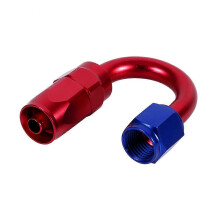 AN6 Racing olie-/brandstofslangkoppeling met draaibare mannelijke aansluiting, blauw/rood, 180 graden