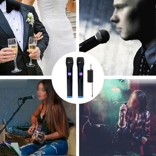 Multifunctional Dual Channel Wireless Microphone Cordless Handheld Mic LCD Display Professional Microphone Set