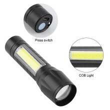 Tragbare, wasserdichte LED-Taschenlampe mit Teleskopzoom und 3 Leuchtmodi (XPE + COB) für den Außenbereich