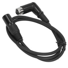 XLR-kabel (rechte mannelijke connector naar 90 graden elleboog vrouwelijke connector) met 3 pinnen, microfoonkabel, 1 meter.