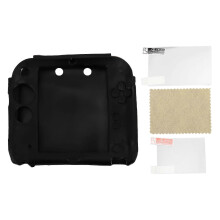 Protective Cover for 2DS Scratch Resistant Soft Silicone Skin Case with Top and Bottom Screen Protectors for Controller Black