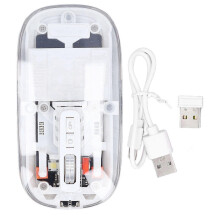 Draadloze Bluetooth-muis BT1 BT2 2,4 GHz, 3 standen, stil, instelbare DPI, oplaadbare, transparante muis voor pc, laptop en tablet, wit
