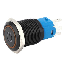 2 stuks zwarte zelfvergrendelende metalen schakelaars IP65-bescherming met LED-lampje en symbool 16 mm (geel 12VDC)