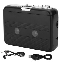 Tragbarer Kassettenplayer mit Bluetooth, FM-Radio und automatischer Umkehrfunktion (Schwarz)