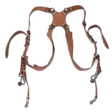 Leren dubbele schouderriem voor camera's, fotografieaccessoire voor spiegelreflexcamera's, bruin.