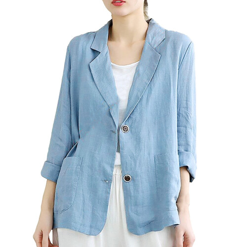 Damen-Leinenblazer, blau, langärmelig, leicht 1
