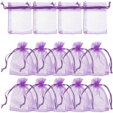 Organza-Geschenktüten, Aufbewahrungsbeutel, dunkelviolett, 9 x 7 x 0,1 cm, Kordelzugverschluss, 100 Stück
