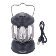 Retro-Campinglaterne, Vintage-Campinglampe, Typ C, wiederaufladbar, 3 Modi, dimmbar, mit Haken, wasserdicht, LED-Zeltlampe für Garten, Schwarz