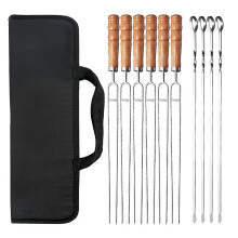 Barbecuespiesjes 201 van roestvrij staal, U-vormig, herbruikbaar, met houten handvat voor het grillen.
