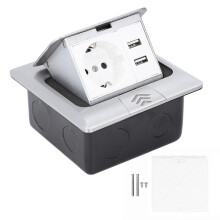 Inbouwbare, uitschuifbare vloerstopcontactdoos (IP44 waterdicht, weerbestendig) met USB-aansluiting voor eettafel en keukenblad.