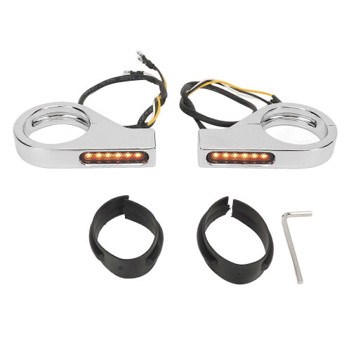 Front Fork LED Turn Signal Light High Brightness Stability Fork Clamp Indicators Lights for 41MM Fork Silver Plated Shell 1