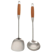 2 Pcs Kitchen Utensil Set Cookware Utensils Set Soup Spoon Wok Spatula Stainless Steel Wok Utensils Ladle
