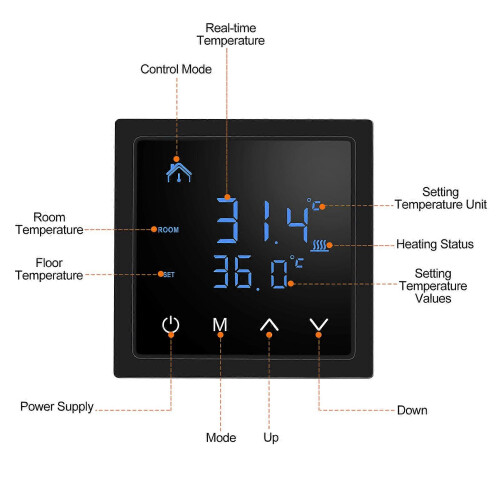 Smart Thermostat 16A Floor Heating Temperature Controller with LED Touch Screen 85-265V Electric Heating Control