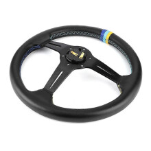 350 mm/14 inch NARDI Style 6-bouts halfkomvormig racestuur van zwart geperforeerd leer met claxon