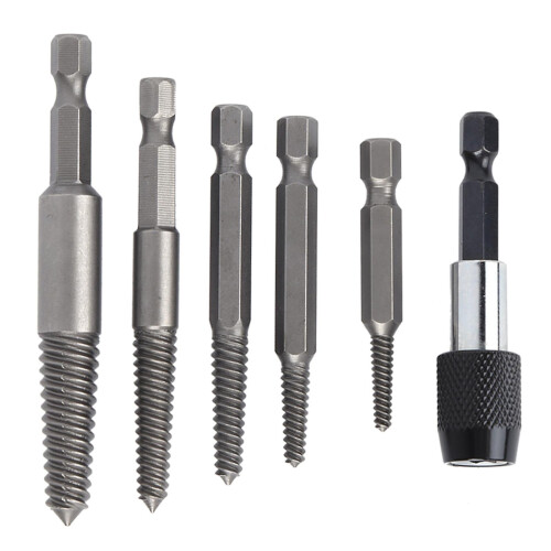 6Pcs Headless Screw Extractor Set Woodwork Hex Shank Fine Teeth Stripped Remover Tool 1