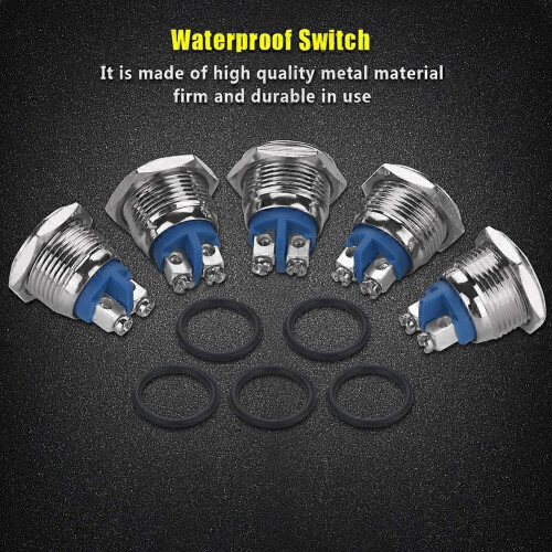 5 Pcs/set 16mm 250V Metal Waterproof 2Pin Mini Push Button Switch(flat head) 1