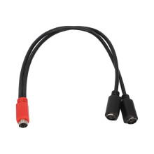 6-poliges MINI-DIN-Y-Splitterkabel – Stecker auf 2 Buchsen, 30 cm Länge, roter und schwarzer Stecker
