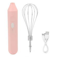 Electric Egg Beater Handheld USB Charging Milk Frother Portable Cordless Drink Mixer with Stainless Steel Whisk Pink