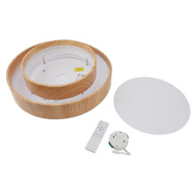 Inbouw plafondlamp met houtnerf, rond, 3000K tot 6000K, instelbare plafondlamp voor hal, slaapkamer en woonkamer.