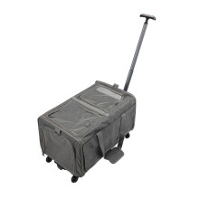 Huisdierdraagtas met wielen, dubbel compartiment, draagbaar, ademend Oxford-doek, grote capaciteit, rolbare huisdierdraagtas voor op reis, lichtgrijs