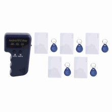 Handheld 125 kHz kaartkopieerapparaat/schrijver met nabijheidsfunctie, inclusief 5 T5577 sleutelhangers en 5 T5577 kaarten.