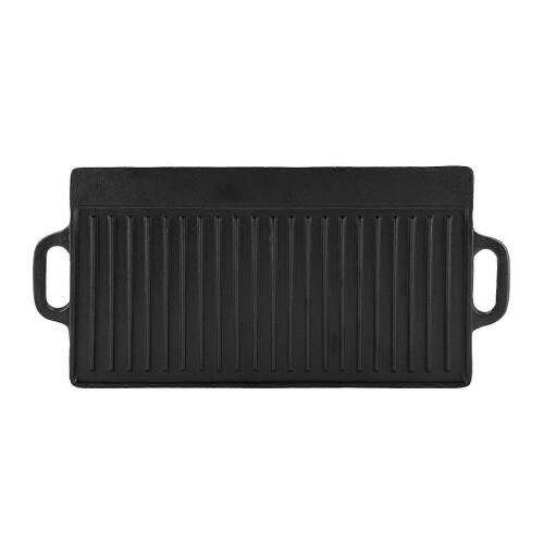 Non-Stick Cast Iron Grill Griddle Pan Ridged and Flat Double Sided Baking Cooking Tray Bakeware 1