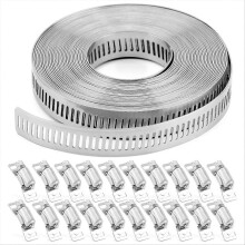 Hose Clamps 20FT Metal Strap+20 Fasteners DIY Cut-To-Fit Stainless Steel Band Clamps Adjustable Larg
