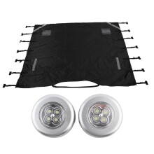 Universele zwarte Oxford-stof afdekhoes voor de voorkant van de caravan, inclusief LED-verlichting.