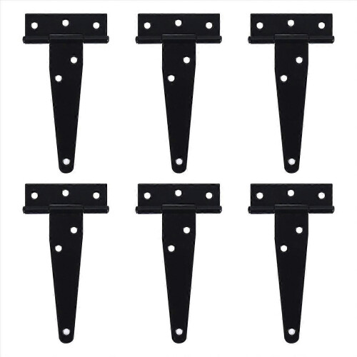 6 PCS 4 Inch T-Strap Hinges Rustic Gate Strap Hinge Rustproof Gate Door Black Hinges for Windows, Fe