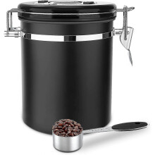 1,5-Liter-Aufbewahrungsbox aus Edelstahl für Kaffeebohnen, Tee, Kakao, Müsli, Nudeln, Haferflocken, Bonus (schwarz)