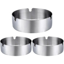 Tisch-Zigarrenaschenbecher, rund, Edelstahl, für Zuhause, Hotel, Restaurant, Innen- und Außenbereich (3-teilig, Silber)