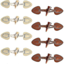 Knebelknöpfe aus Lederhorn, 8 Paar, Knebelknöpfe aus PU-Leder, Nähknöpfe mit Knebelverschluss für DIY-Kleidung, Nähzubehör (beige und braun)