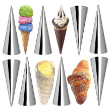 12pcs Stainless Steel Baking Cones Diy Pastry Cream Horn Moulds Conical Tube Cone Pastry Roll Horn Mould Baking Denmark Large Coil Mold Tool - Large S